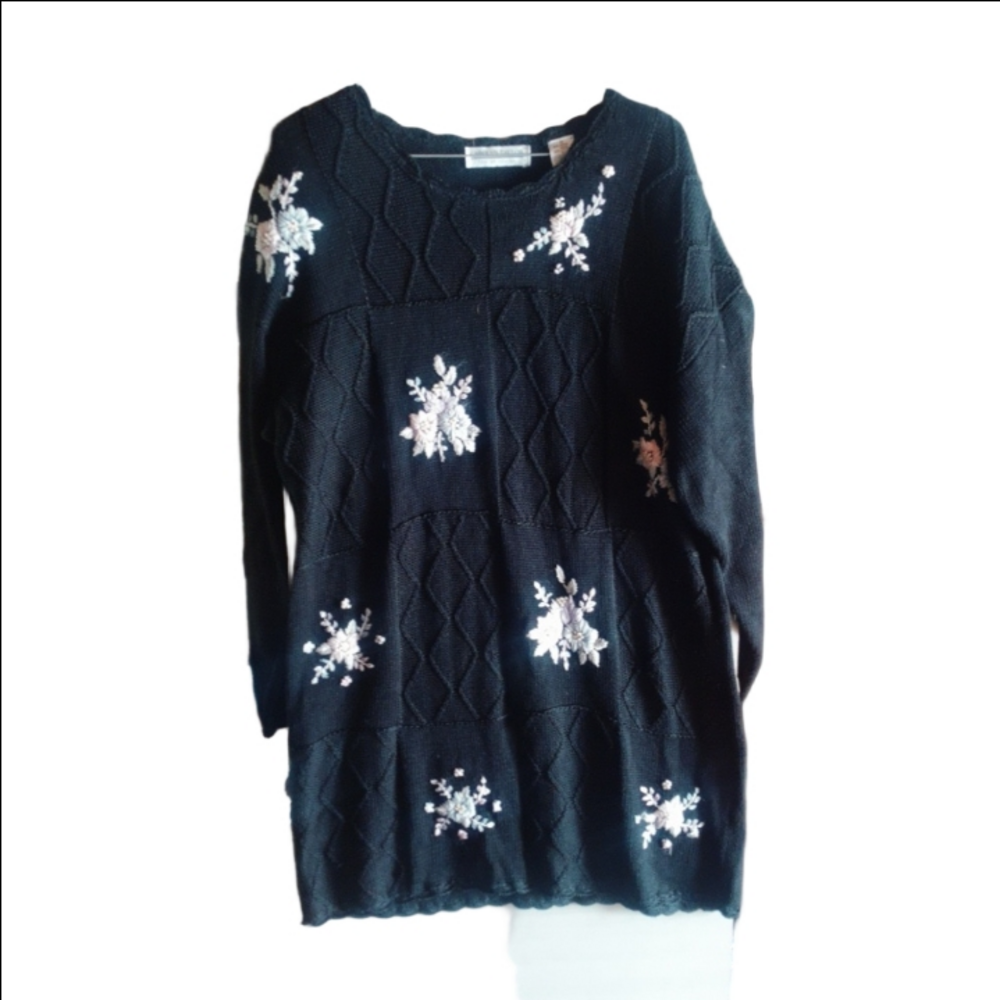 Carolyn Taylor Black Knit with Floral Design